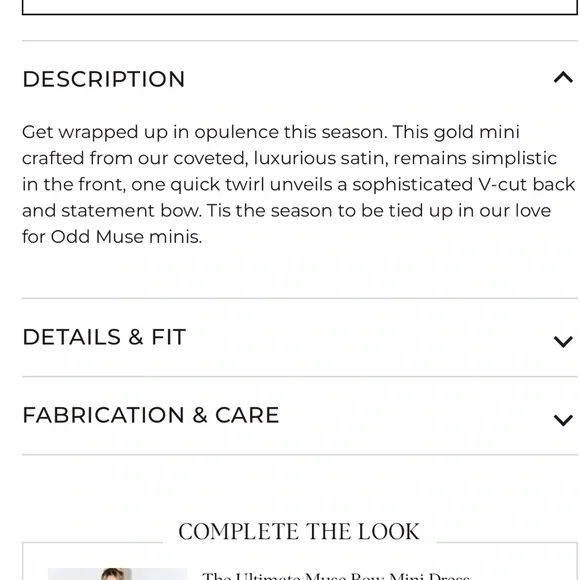 NWT Odd Muse London Gold The Ultimate Muse Bow Detail Mini Dress (removable bow) - Picture 3 of 15